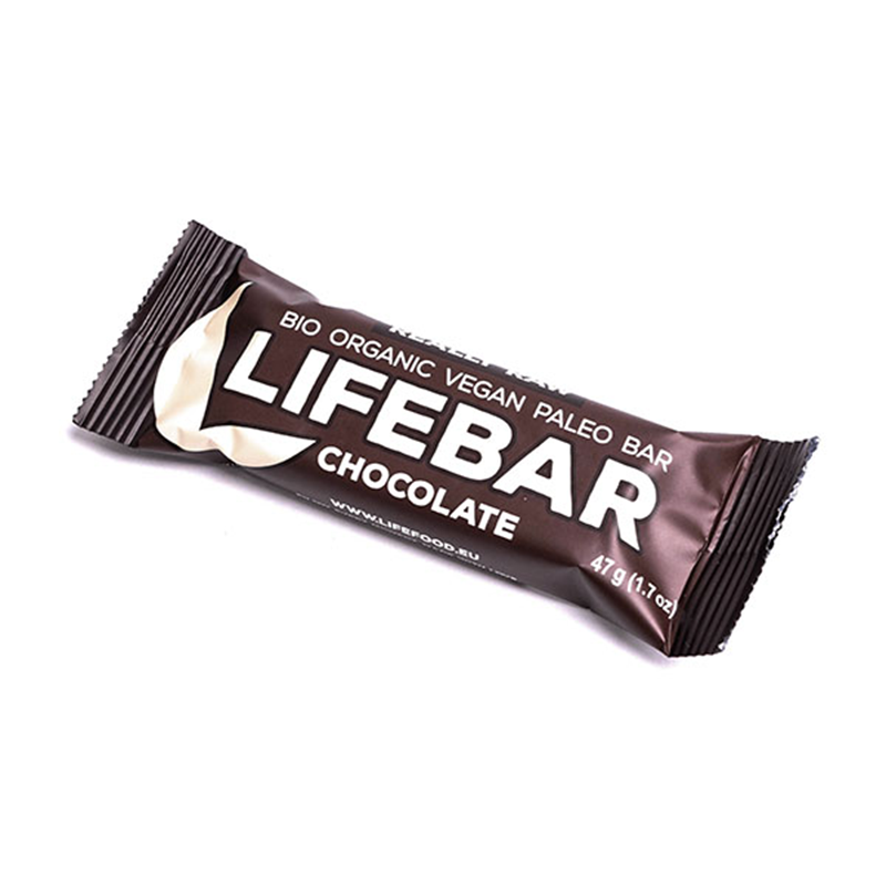 Baton bio cu ciocolata raw fara gluten, 47 g, Lifebar