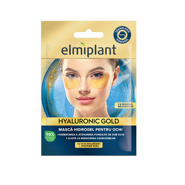 Masca hidrogel pentru ochi cu acid hialuronic si proteine aurii Hyaluronic Gold, 5.5 g, Elmiplant