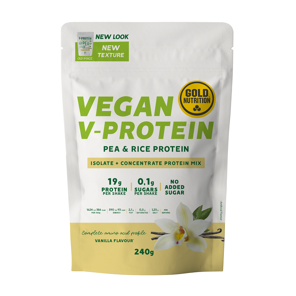 Pudra proteica vegetala V-Protein, Vanilie, 240 g, Gold Nutrition