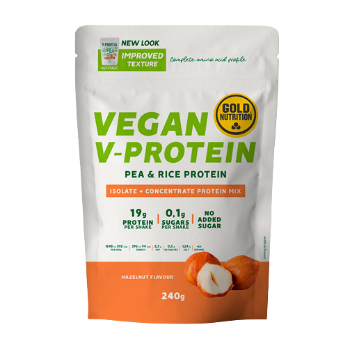 Pudra proteica vegetala V-Protein, alune de padure, 240 g, Gold Nutrition