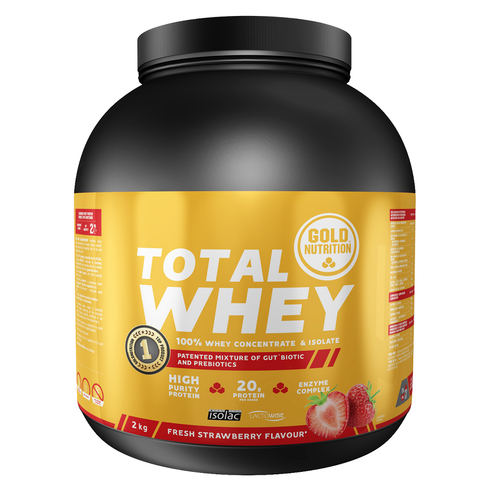 Pudra proteica Total Whey, Capsuni, 2000 g, Gold Nutrition