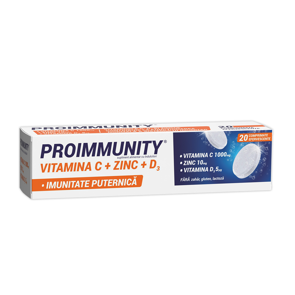 Proimmunity Vitamina C + Zinc + D3, 20 comprimate, Fiterman