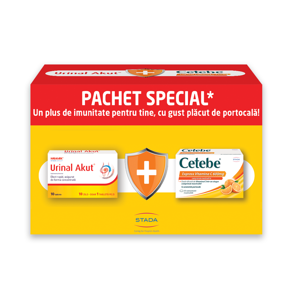 Pachet Urinal Akut 10 tablete + Cetebe Express Vit C 600 mg 30 comprimate, Walmark