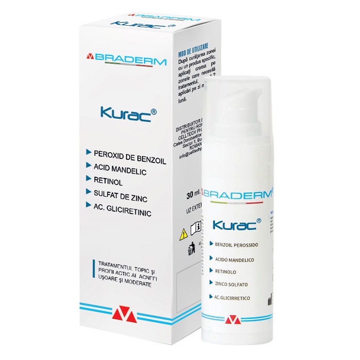 Kurac crema pentru tratamentul acneei, 30 ml, Braderm : Farmacia Tei online