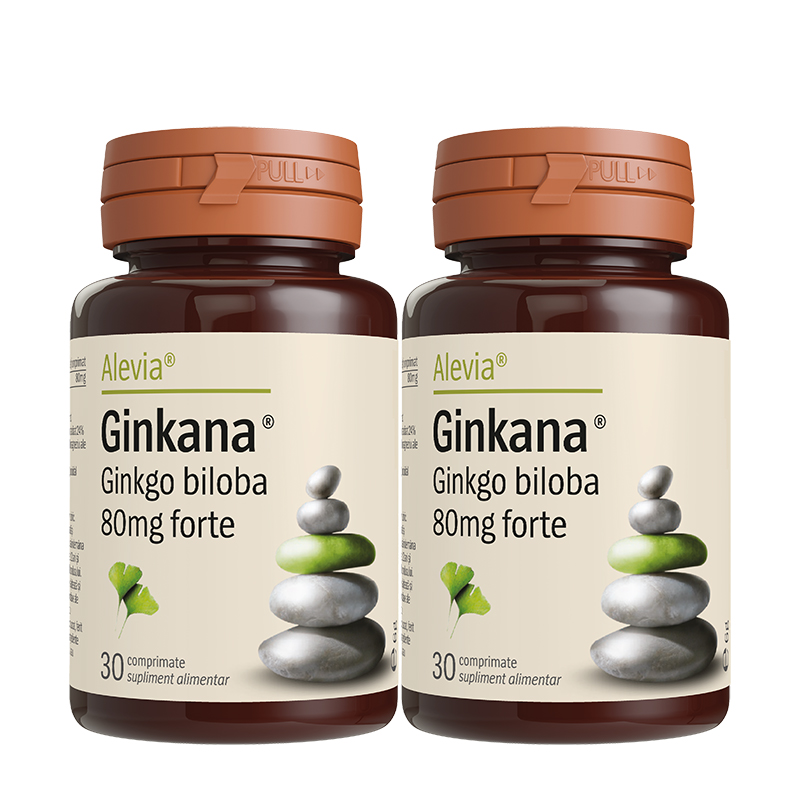 Pachet Ginkana Ginko Biloba Forte 80 mg, 30+30 comprimate, Alevia