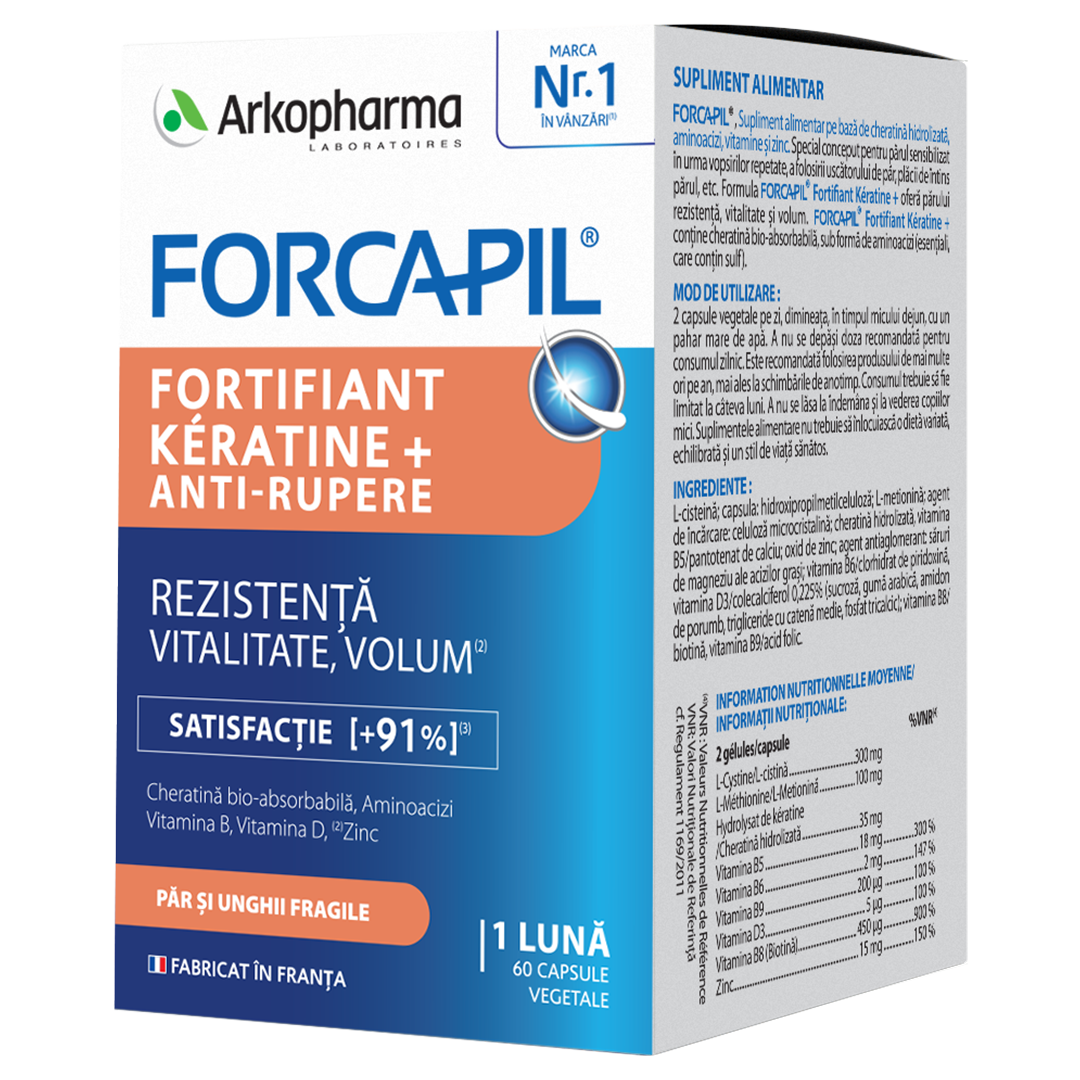 Pachet 2 +1 Forcapil Fortifiant Keratine +, 3 x 60 capsule vegetale, Arkopharma 545008