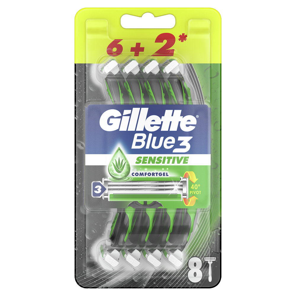 Aparate de ras de unică folosință Gillette Blue3 Sensitive, 8 bucati, P&G