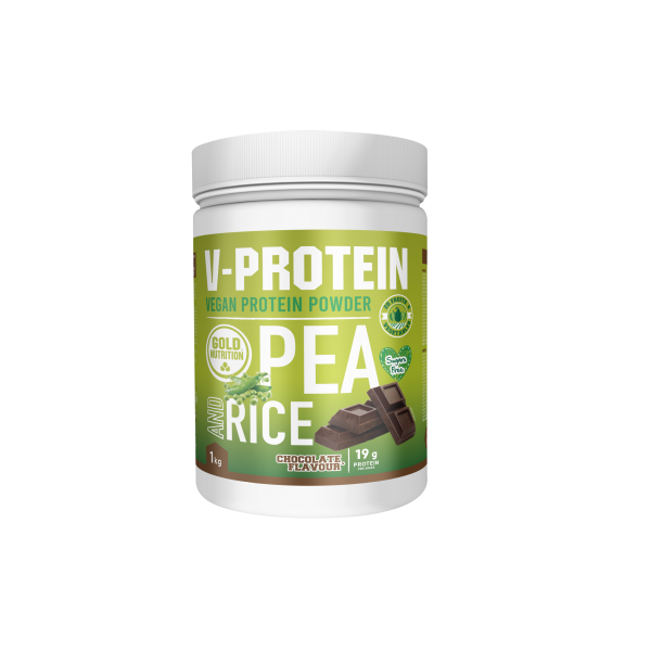 Pudra proteica vegetala V-Protein, Ciocolata, 1000 g, Gold Nutrition