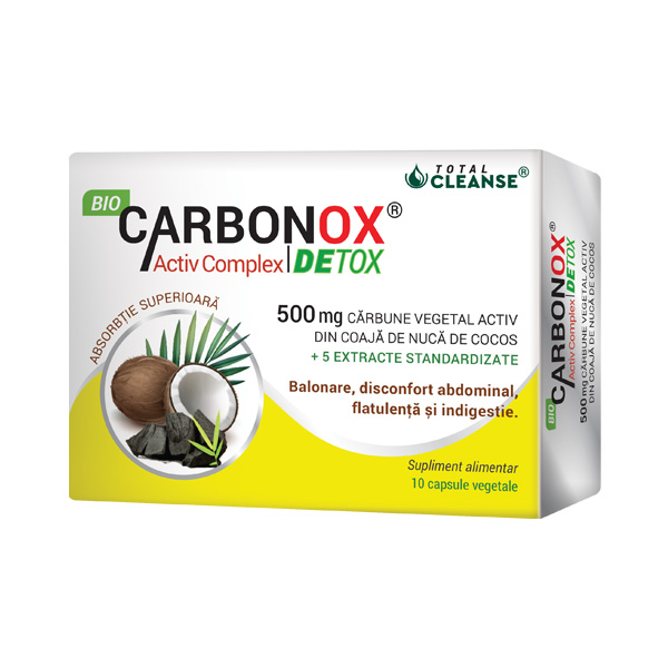 Carbune vegetal activ Bio Carbonox Activ Complex Detox, 500 mg, 10 capsule vegetale, Cosmo Pharm