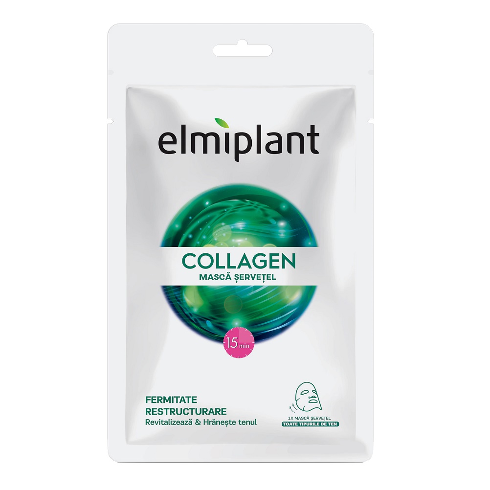 Masca servetel pentru toate tipurile de ten Collagen, 20 ml, Elmiplant