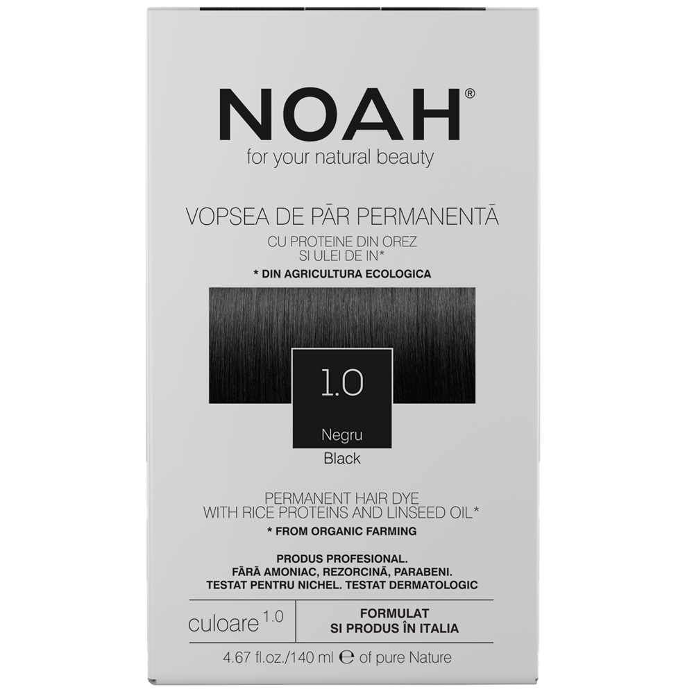 Vopsea de par naturala, Negru, 1.0, 140 ml, Noah