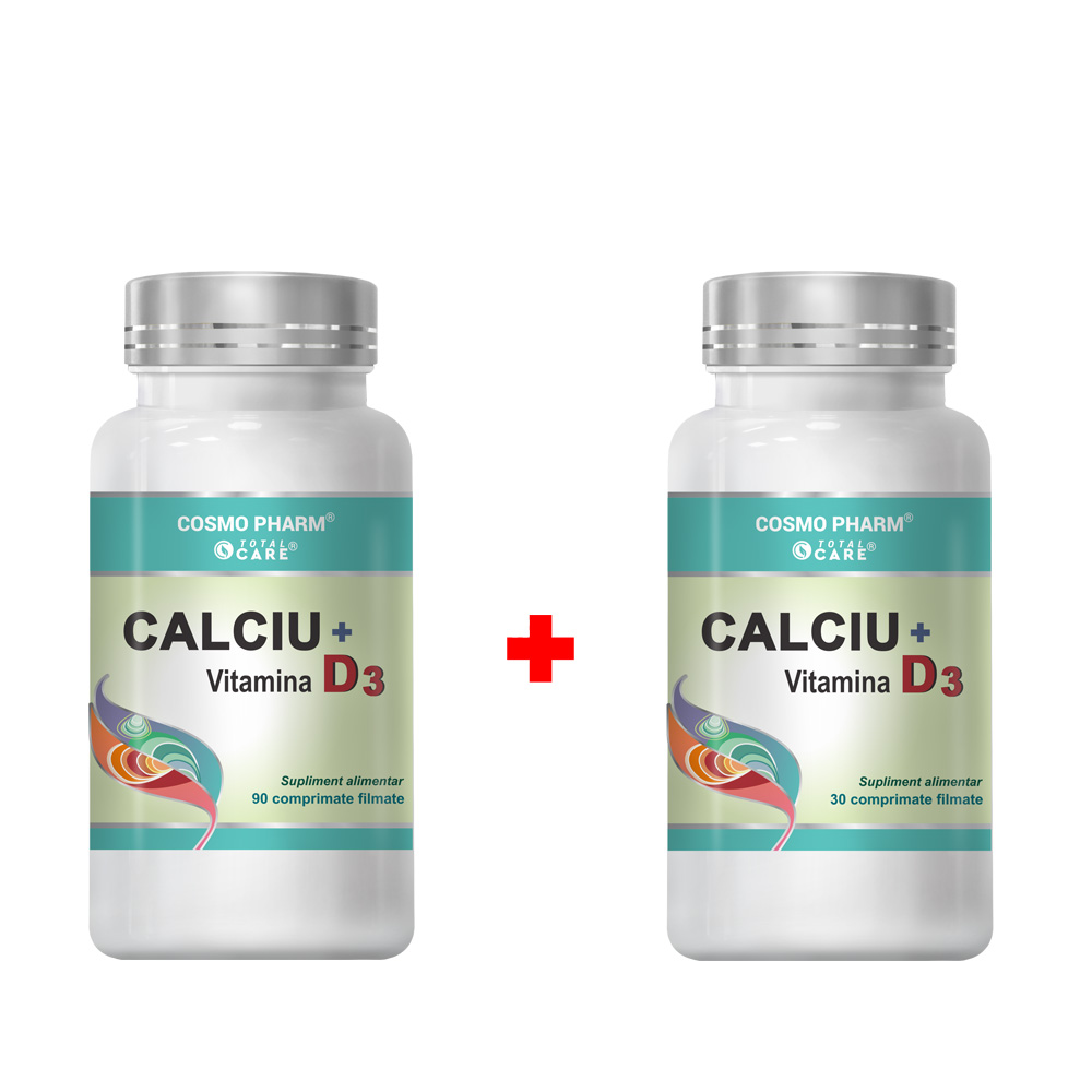 Pachet Calciu + Vitamina D3, 90 + 30 comprimate filmate, Cosmopharm