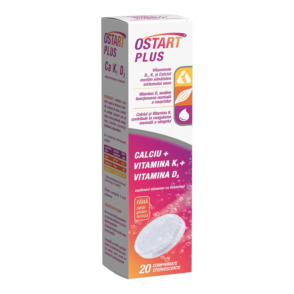 Ostart Plus Ca + K1 + D3, 20 comprimate, Fiterman Pharma