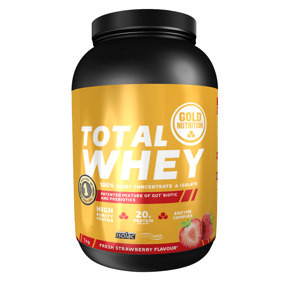 Pudra proteica cu capsuni Total Whey Gold, 1000 g, Gold Nutrition