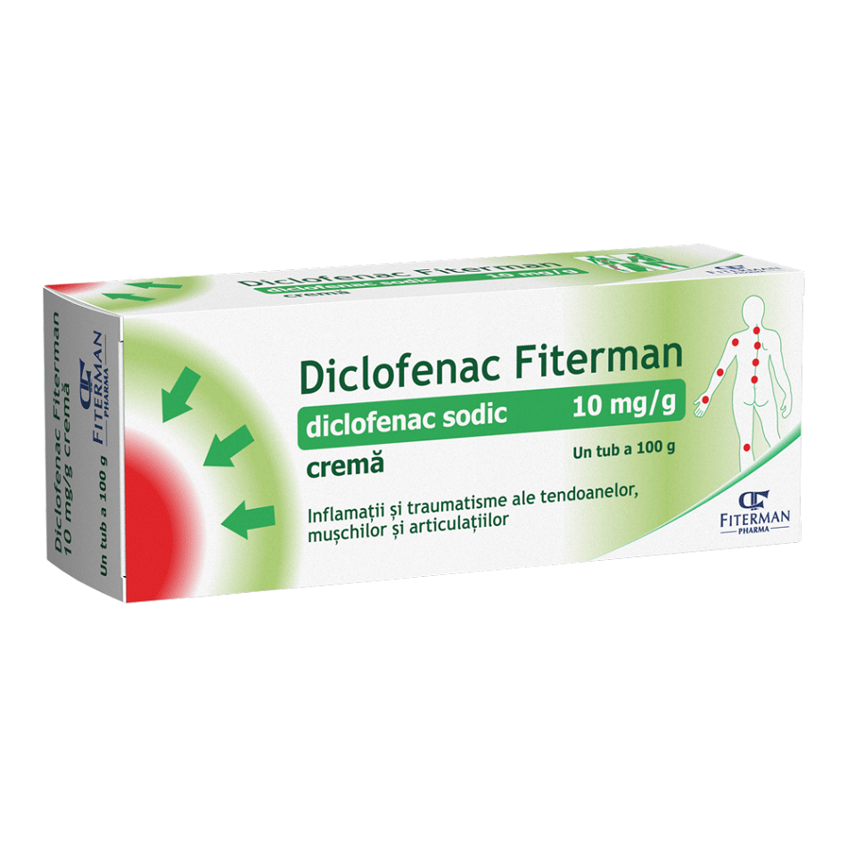 Diclofenac crema, 10 mg/g, 100 g, Fiterman Pharma