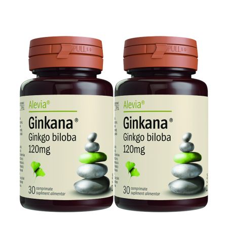 Pachet Ginkana Ginkgo Biloba 120mg, 30 comprimate, Alevia (1+1)