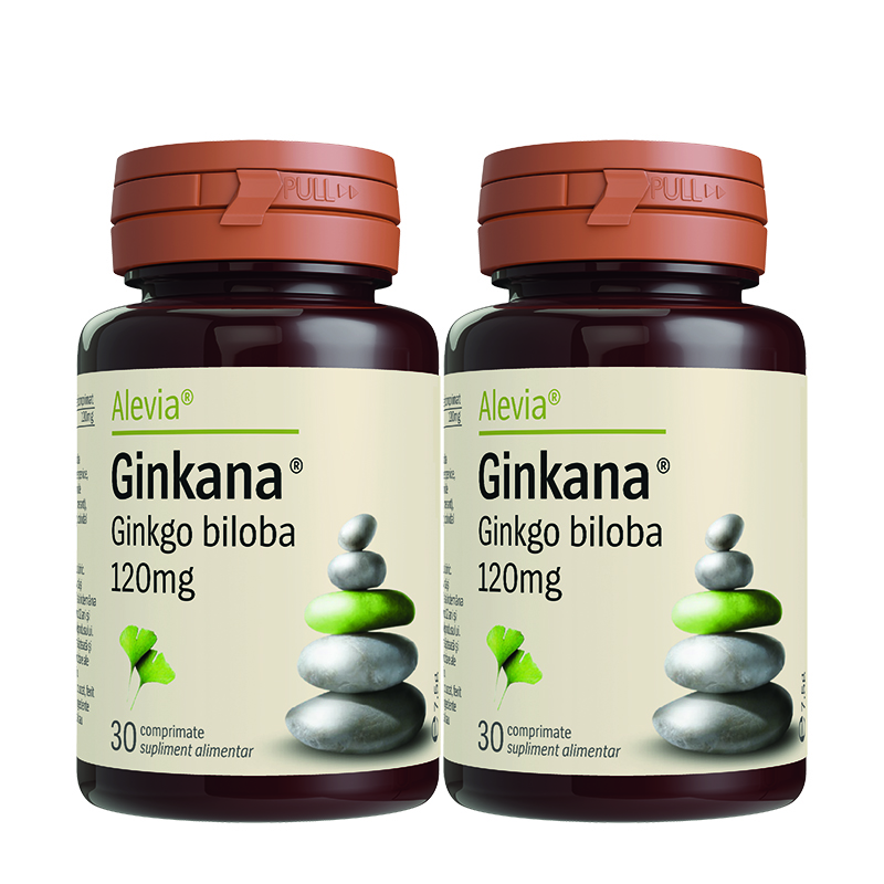 Pachet Ginkana Ginkgo Biloba 120 mg, 30+30 comprimate, Alevia