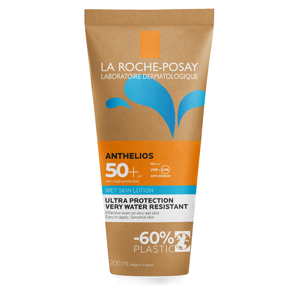 Lotiune Wet Skin cu protectie solara SPF 50+ pentru corp Anthelios Eco Tube, 200 ml, La Roche-Posay
