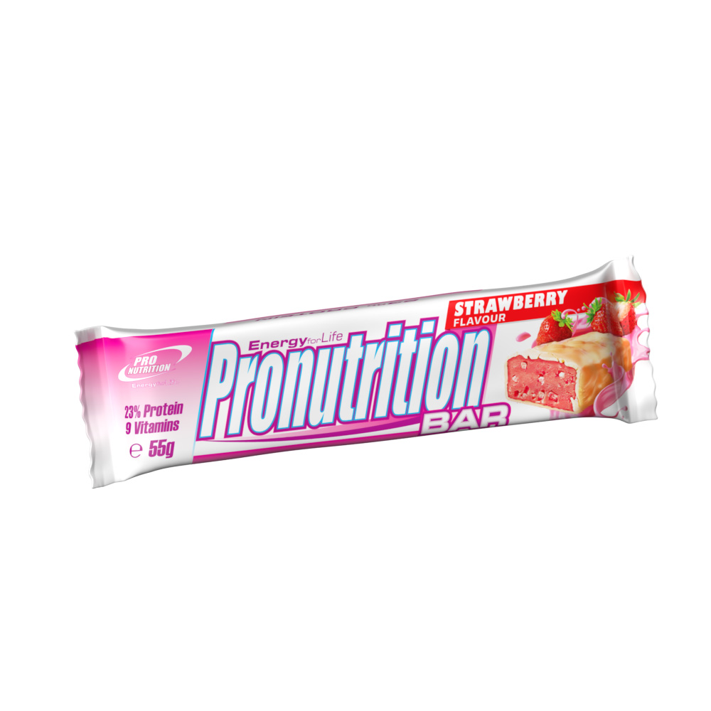 Baton proteic energizant cu aroma de capsuni, 55 g, Pro Nutrition