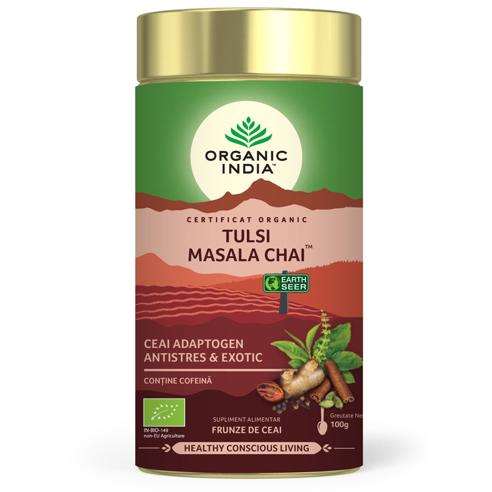 Ceai Bio Tulsi Masala Chai, Relaxant si Regenerant, 100 g, Organic India