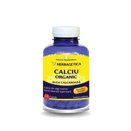 Calciu Organic cu alga calcaroasa, 120 capsule - Herbagetica
