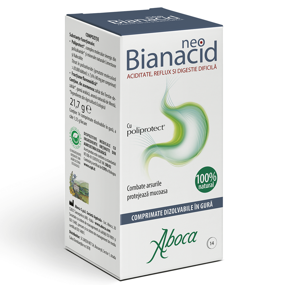 NeoBianacid cu poliprotect pentru aciditate si reflux, 14 comprimate, Aboca