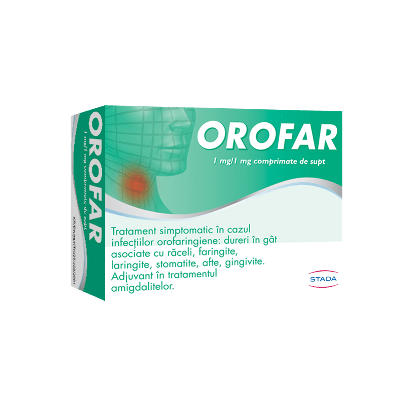 Orofar, 1 mg/1 mg, 24 comprimate de supt, Stada