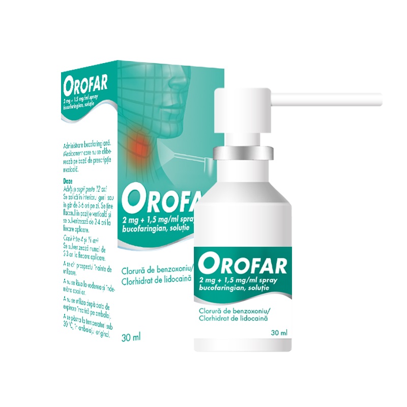 Orofar, 2 mg + 1,5 mg/ml spray bucofaringian, soluÅ£ie, 30 ml, Stada
