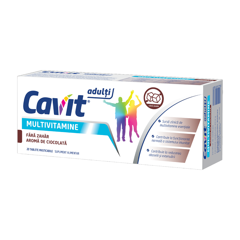 Multivitamine pentru adulti cu aroma de ciocolata Cavit, 20 tablete masticabile, Biofarm