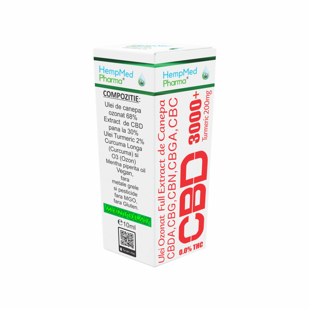 Ulei ozonat full extract de canepa 3000 mg cu turmeric 200 mg, 10 ml, HempMed Pharma