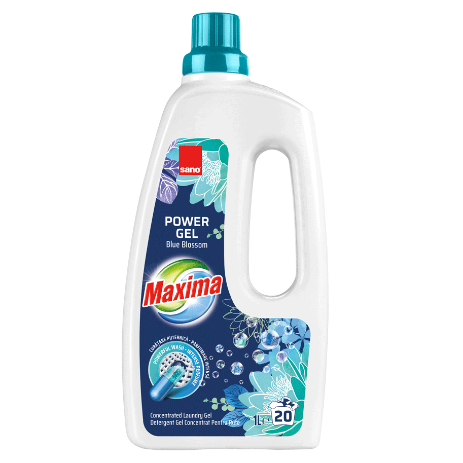 Detergent de rufe Maxima Gel Blue Blossom, 1L, Sano