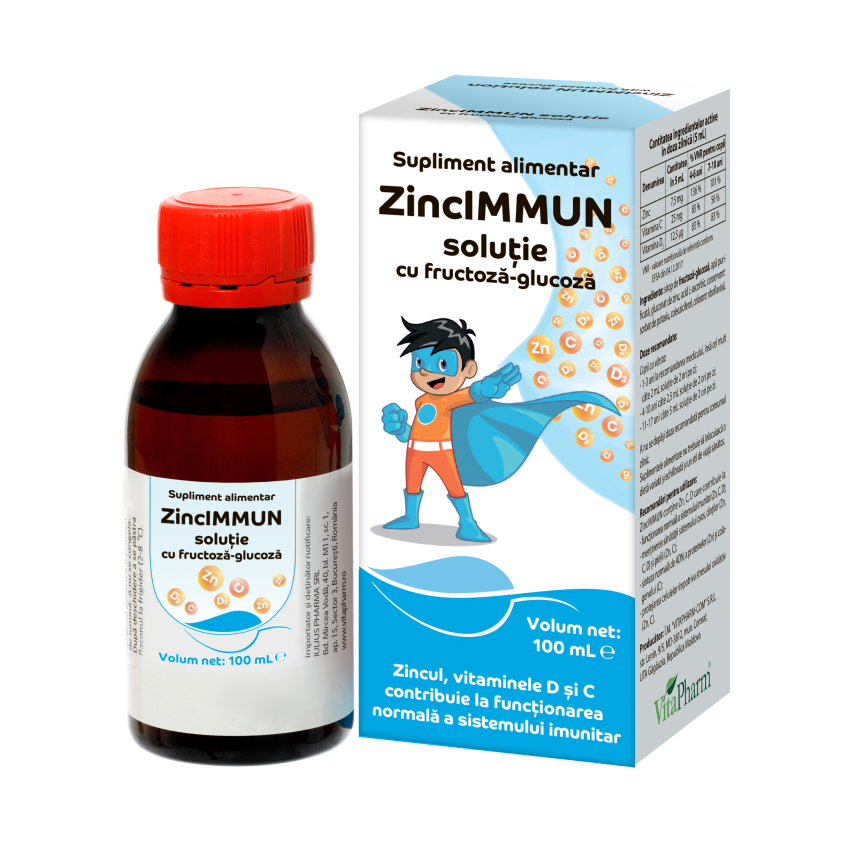 Solutie cu fructoza-glucoza ZincImmun, 100 ml, Vitapharm