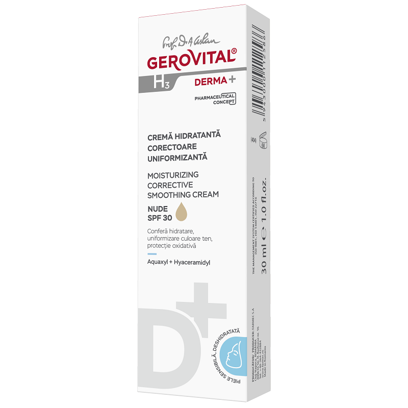 Crema hidratanta corectoare uniformizanta H3 Derma+, 30 ml, Gerovital
