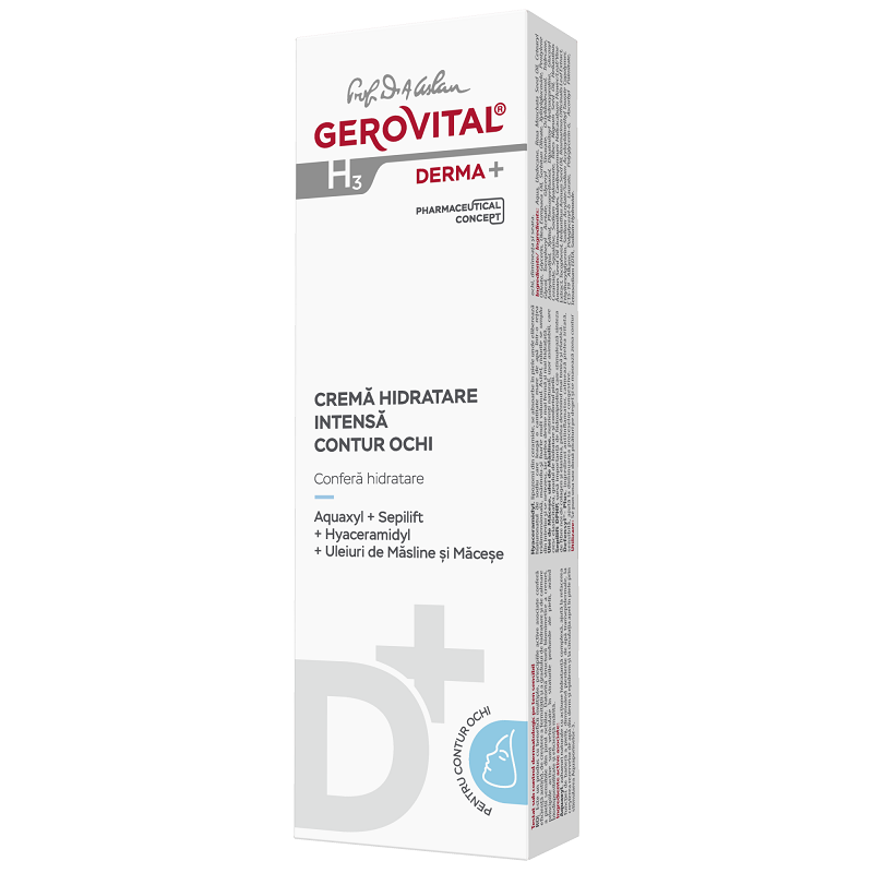 Crema hidratare intensa contur de ochi H3 Derma+, 15 ml, Gerovital