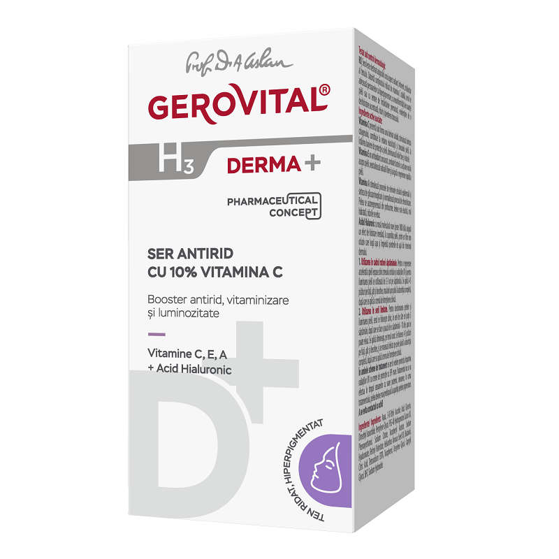 Ser antirid cu 10% Vitamina C H3 Derma+, 15 ml, Gerovital