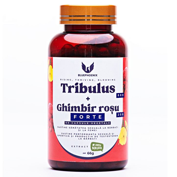 Tribulus 800 si Ghimbir rosu 200 Forte, 1000 mg, 60 capsule, Blue Pheonix