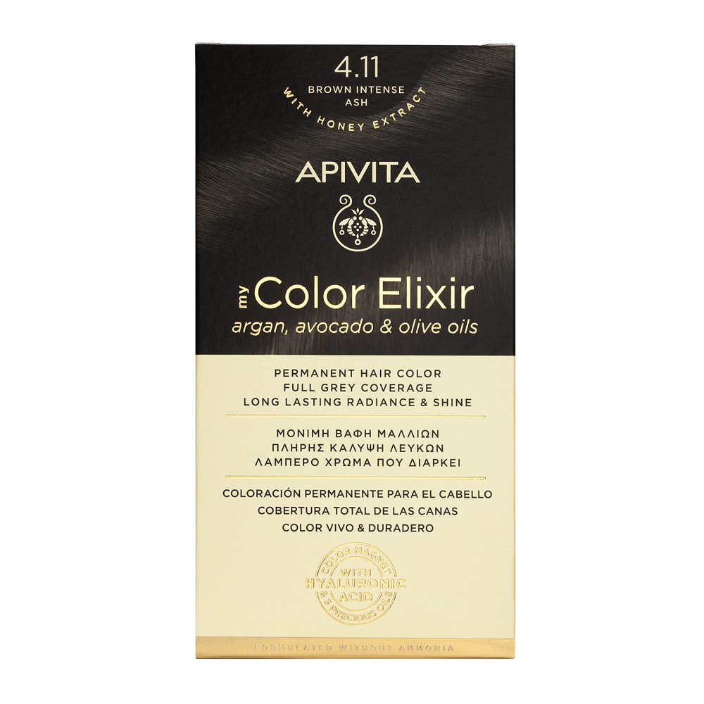 Vopsea de par My Color Elixir, Brown Intense Ash N4.11, 155 ml, Apivita