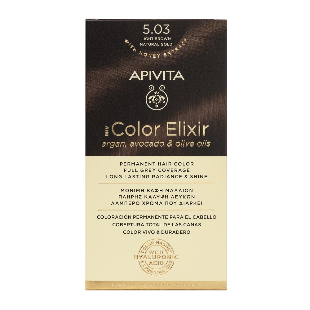 Vopsea de par My Color Elixir, Light Brown Natural Gold N5.03, 155 ml, Apivita