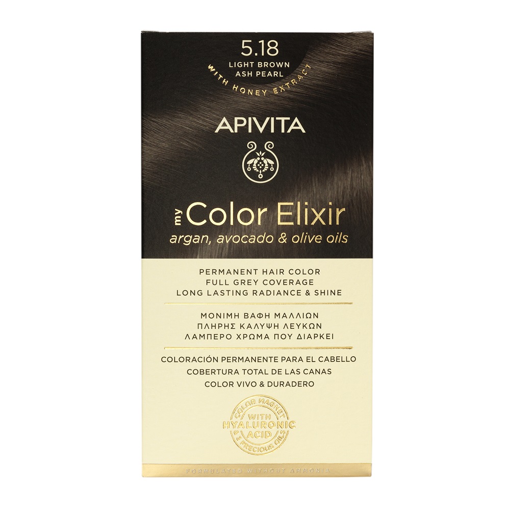 Vopsea de par My Color Elixir, Light Brown Ash Pearl N5.18, 155 ml, Apivita