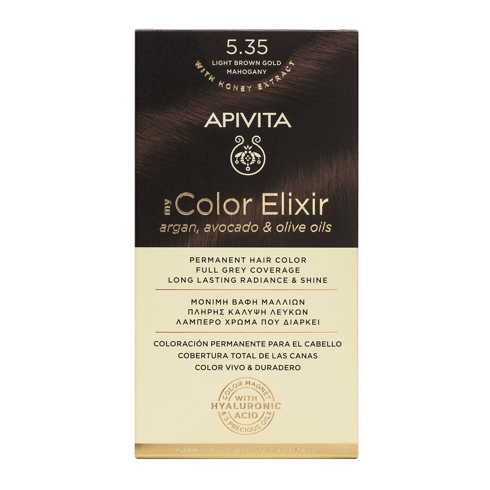 Vopsea de par My Color Elixir, Light Brown Gold Mahogany N5.35, N5.35 ml, Apivita
