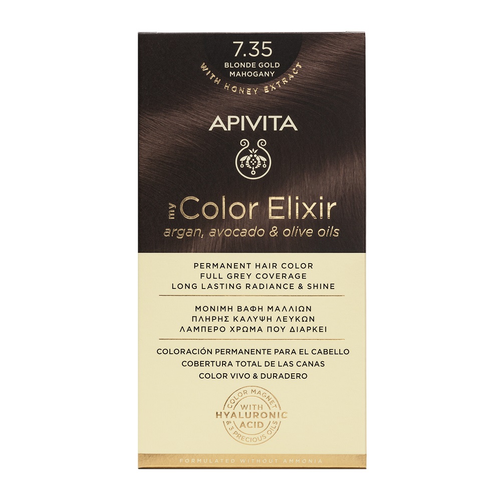Vopsea de par My Color Elixir, Blonde Gold Mahogany N7.35, 155 ml, Apivita