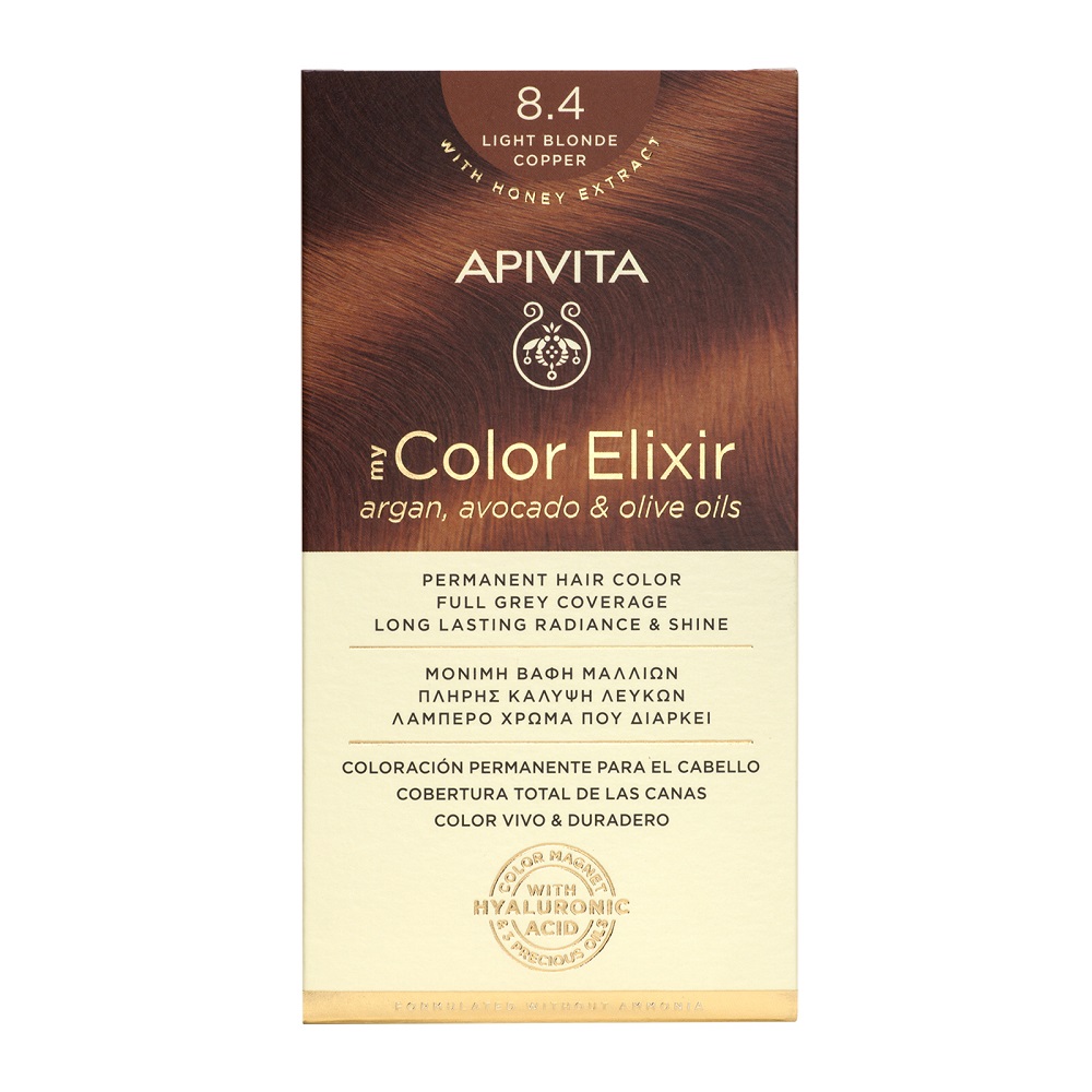 Vopsea de par My Color Elixir, Light Blonde Copper N8.4, 155 ml, Apivita
