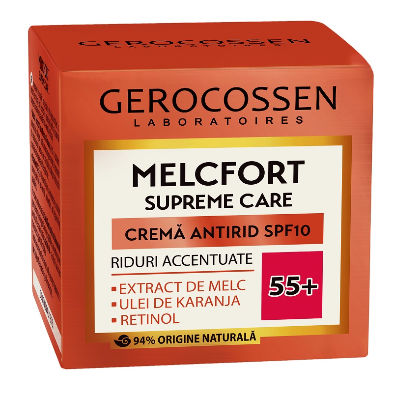 Crema antirid SPF10 55+ cu extract de melc, ulei de karanja, retinol Melcfort, 50 ml, Gerocossen