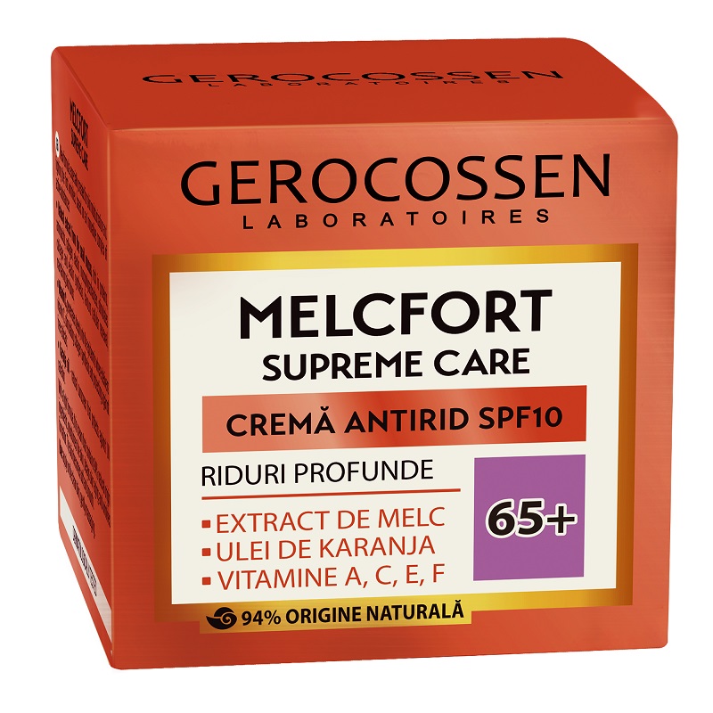 Crema antirid SPF10 65+ cu extract de melc, ulei de karanja, complex vitamine A,C,E,F Melcfort, 50 ml, Gerocossen