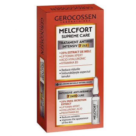 Tratament antirid intensiv cu extract de melc, liftonin Xpert Eco, acid hialuronic, provitamina B5 Melcfort, 7 fiole x 2 ml - Gerocossen