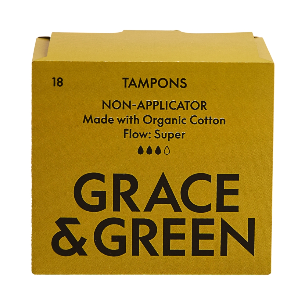 Tampoane din bumbac organic fara aplicator Super, 18 bucati, Grace and Green