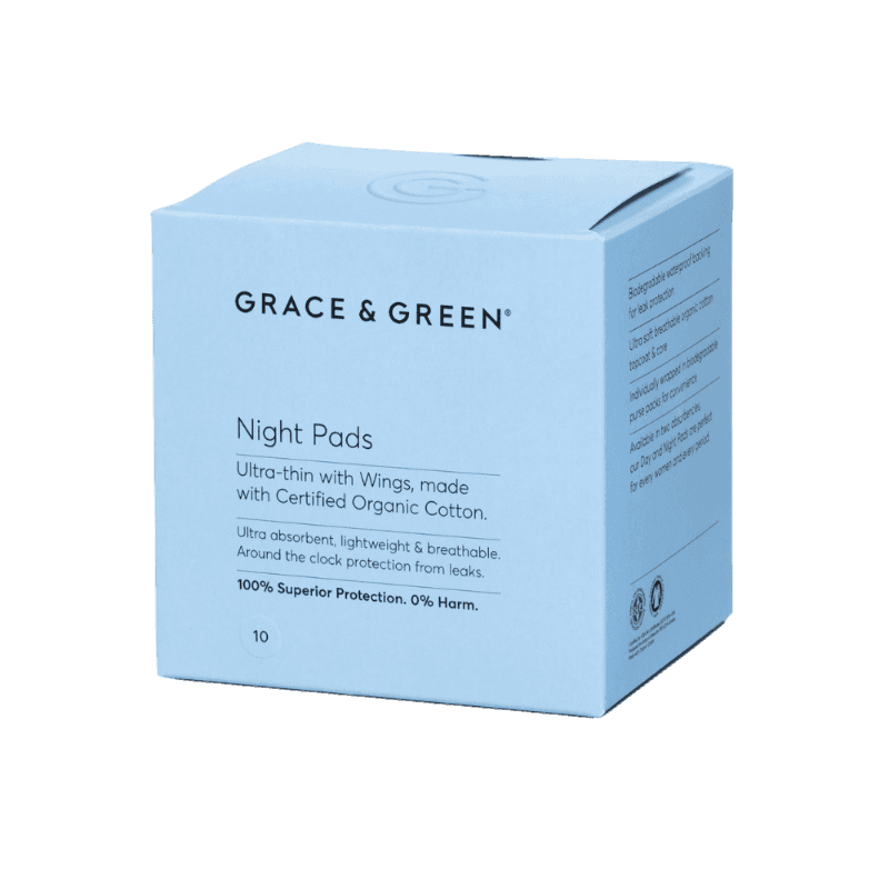 Absorbante de noapte din bumbac organic cu aripioare, 10 bucati, Grace and Green