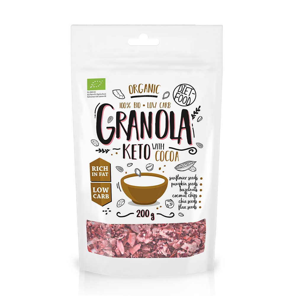 Keto Granola bio cu cacao, 200 g, Diet Food