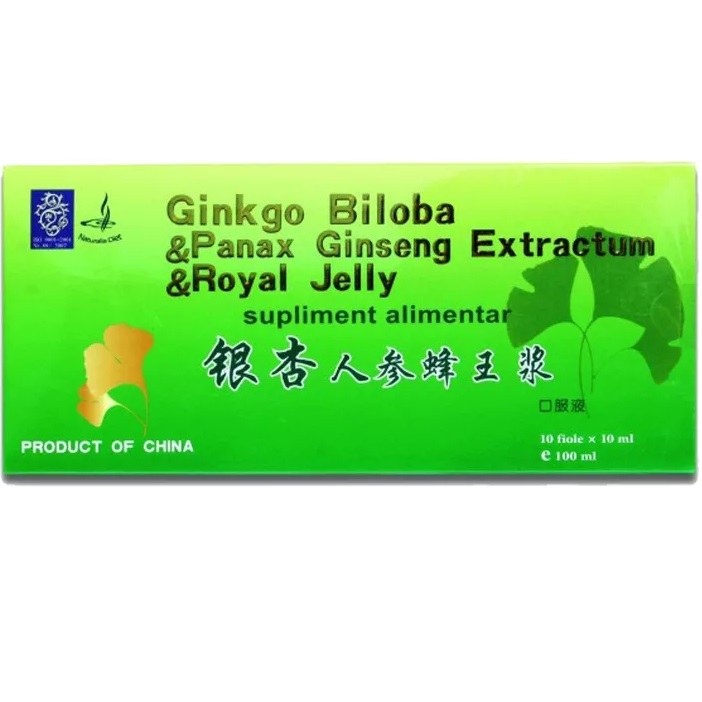Ginkgo Biloba + Panax Ginseng Extract + Royal Jelly, 10 x 10 ml, Naturalia Diet