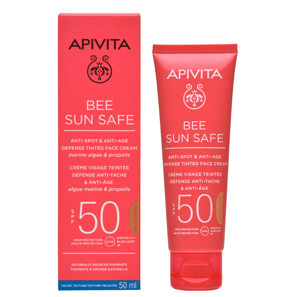 Crema protectie solara coloranta anti-pete Gold SPF50 Bee Sun Safe, 50 ml, Apivita